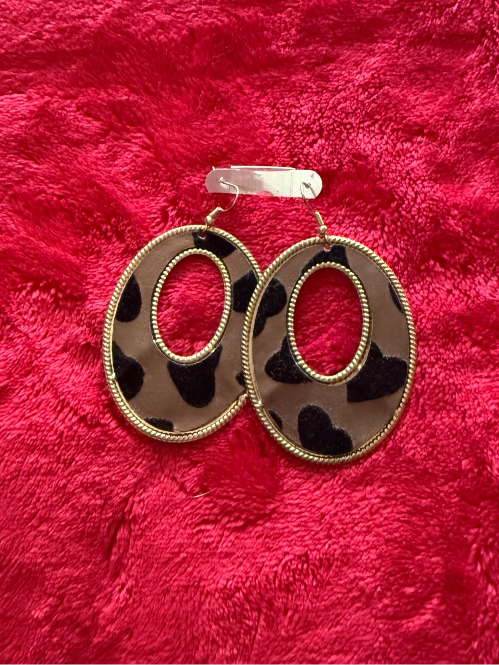 Vintage Gold Tone Statement Hoop Earrings | Leopard Print & Geometric Design